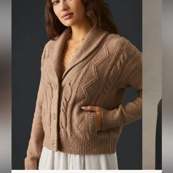 PILCRO Collared Cable-Knit Cardigan Sweater - Picture 4 of 16